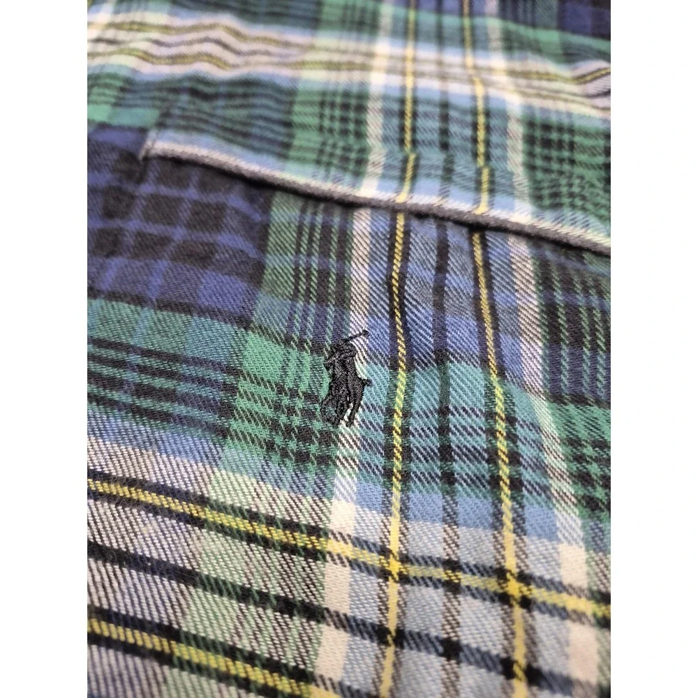 VTG Polo Ralph Lauren Shirt Mens M Green Plaid Flannel Long Sleeve Sleepwear